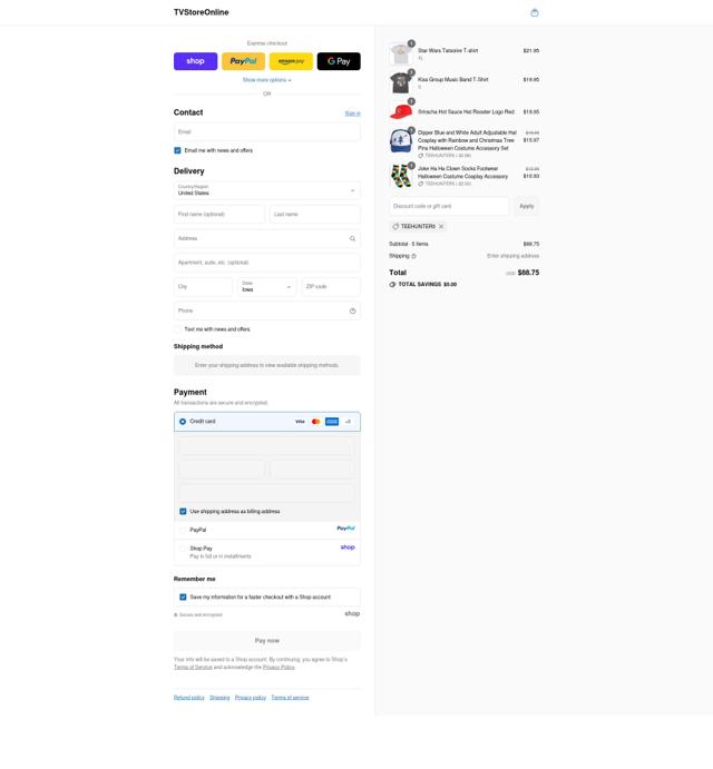 TV Store Online checkout page showing TV Store Online coupon code box | Screenshot taken by SimplyCodes community member on Sep 10, 2025