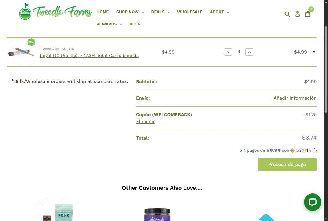 Tweedle Farms checkout page showing Tweedle Farms coupon code box | Screenshot taken by SimplyCodes community member on Jan 16, 2026