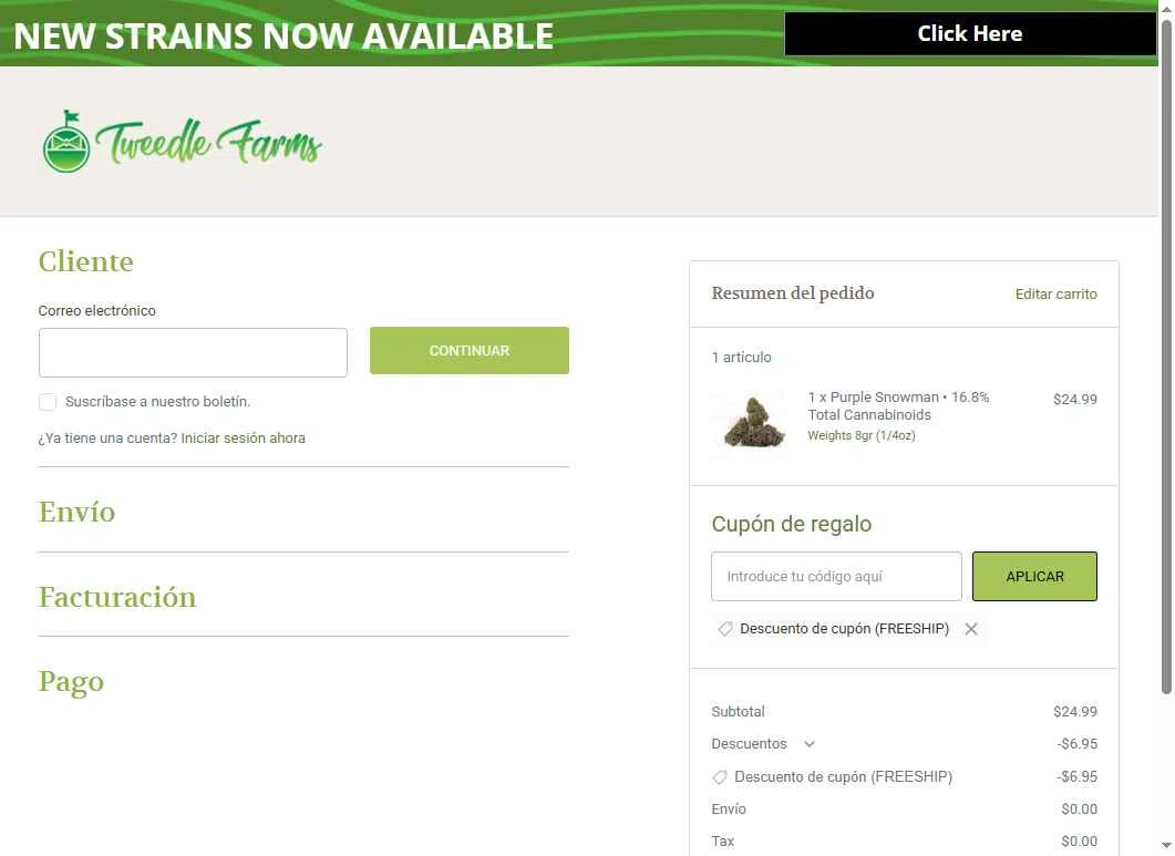 Tweedle Farms checkout page showing Tweedle Farms coupon code box | Screenshot taken by SimplyCodes community member on Jan 5, 2026