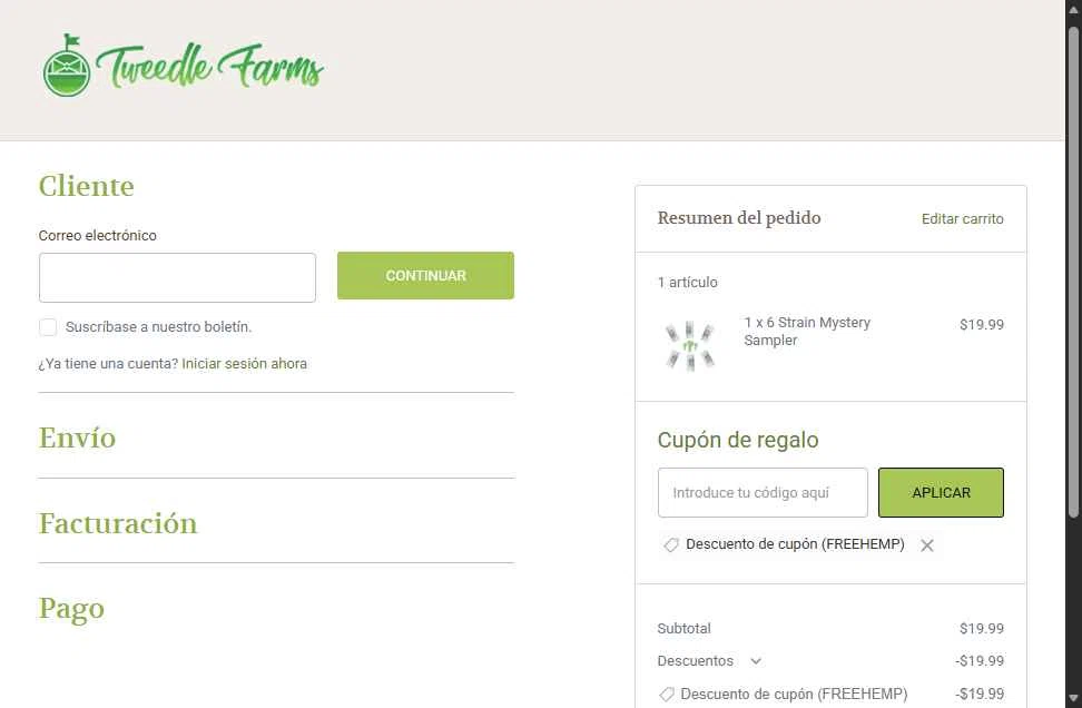 Tweedle Farms checkout page showing Tweedle Farms coupon code box | Screenshot taken by SimplyCodes community member on Jan 4, 2026