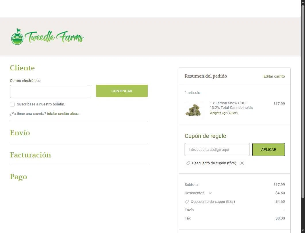 Tweedle Farms checkout page showing Tweedle Farms coupon code box | Screenshot taken by SimplyCodes community member on Feb 8, 2026