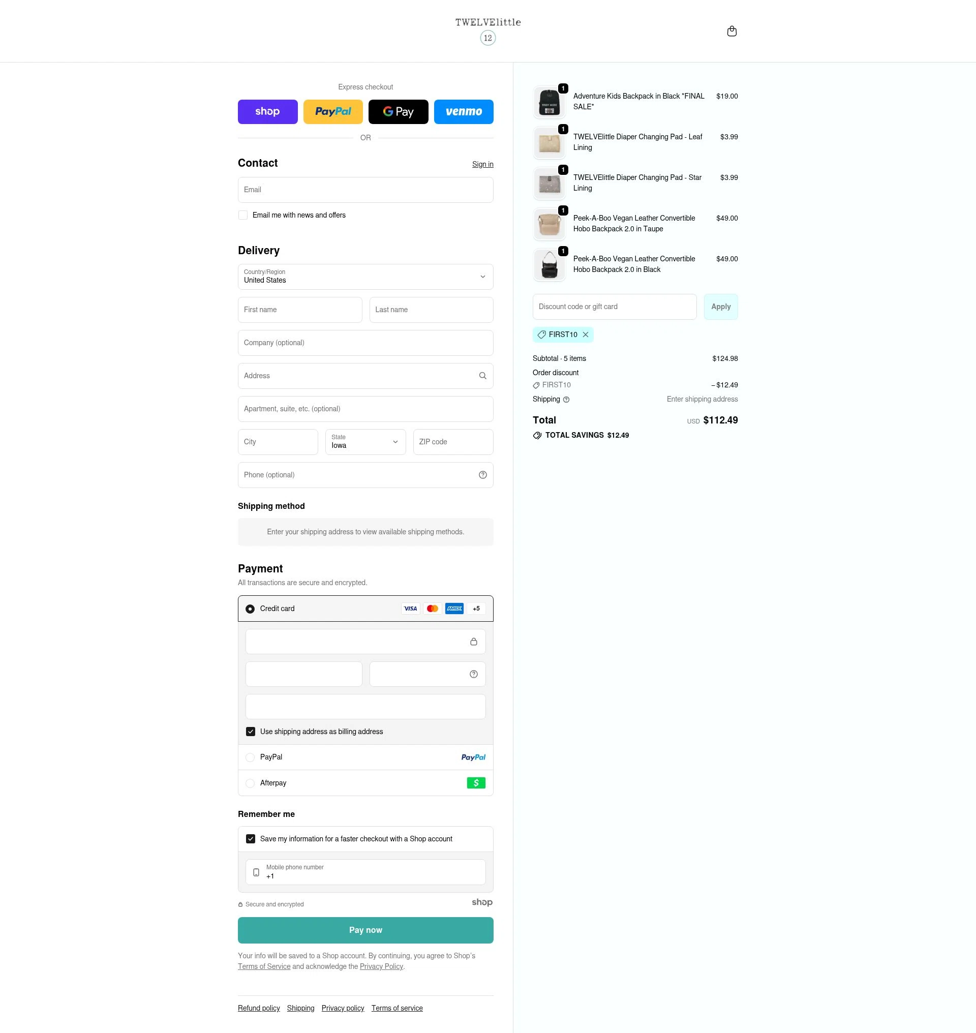 TWELVElittle checkout page showing TWELVElittle promo code box | Screenshot taken by SimplyCodes community member on Nov 6, 2025