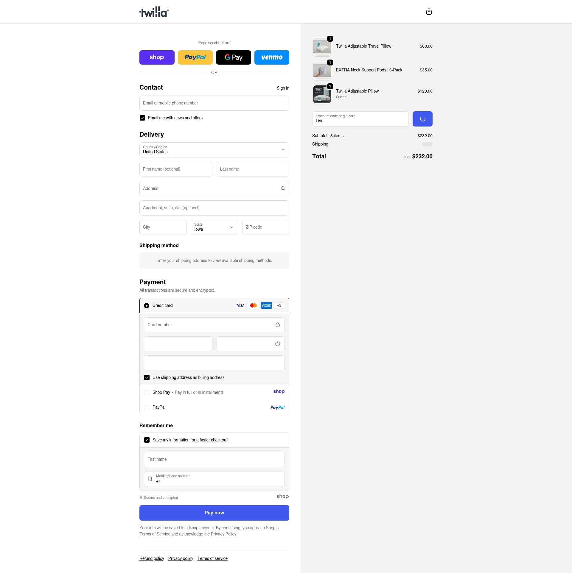 Twilla checkout page showing Twilla promo code box | Screenshot taken by SimplyCodes community member on Jan 3, 2026