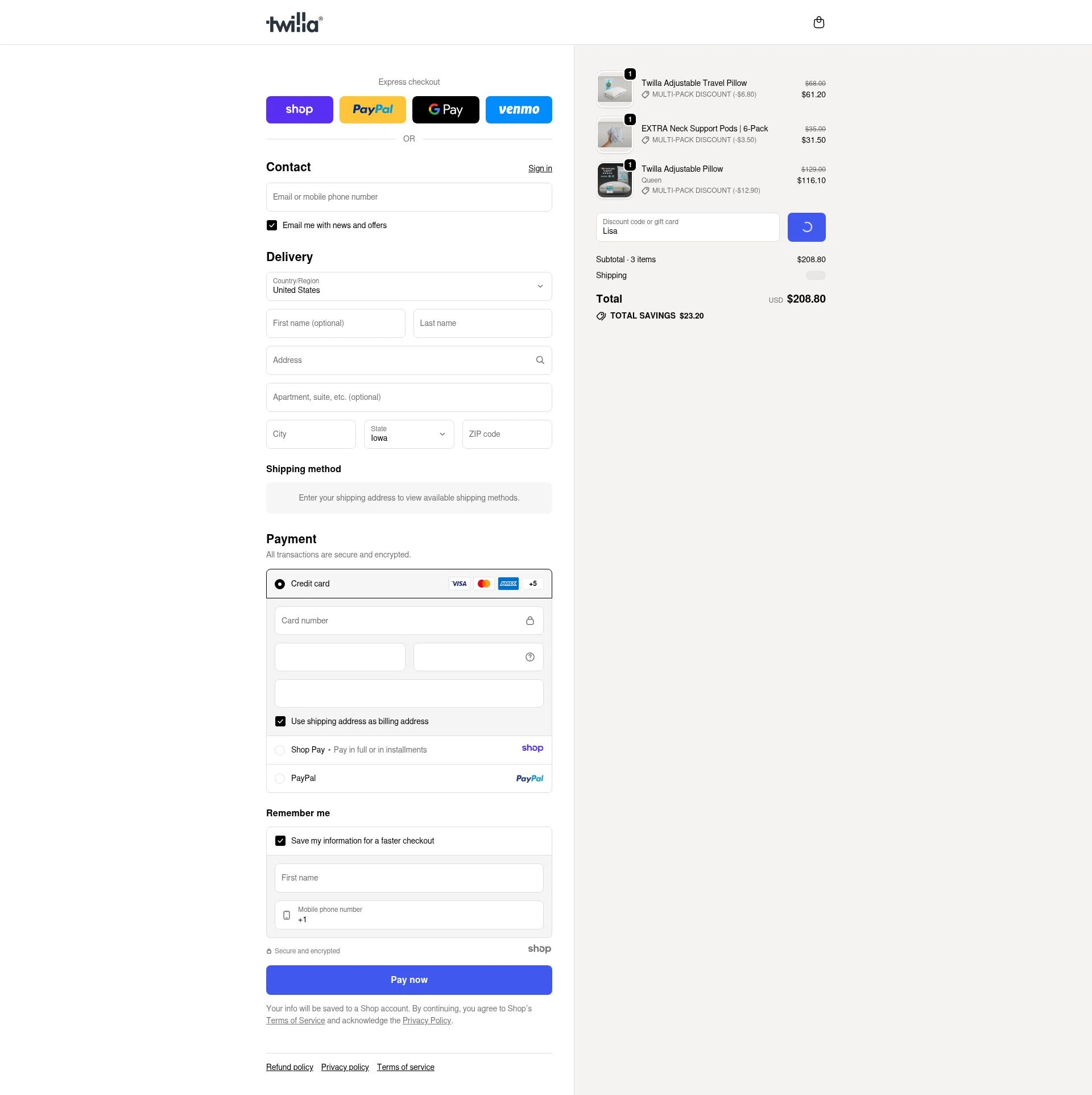 Twilla checkout page showing Twilla promo code box | Screenshot taken by SimplyCodes community member on Dec 24, 2025