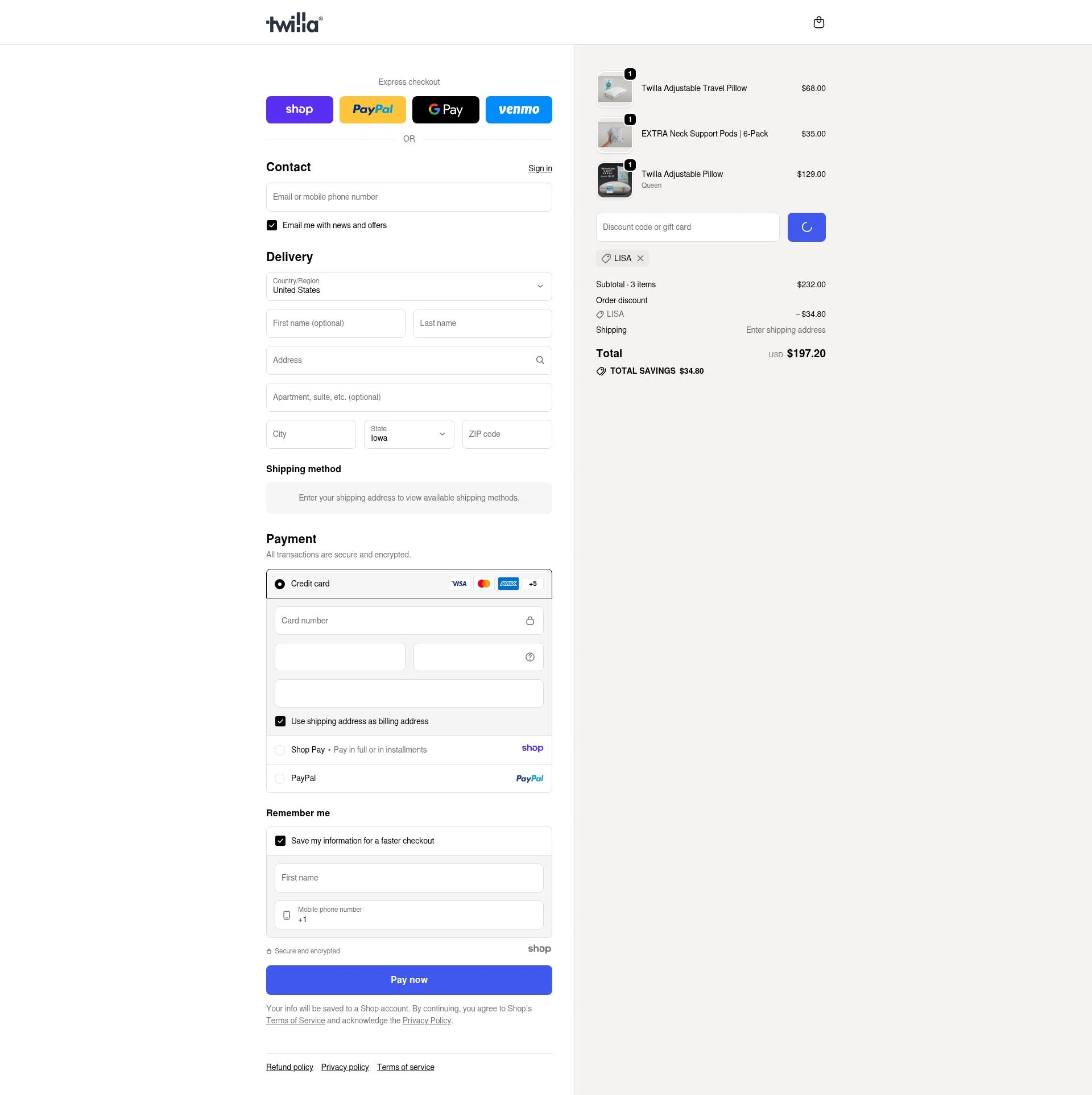 Twilla checkout page showing Twilla promo code box | Screenshot taken by SimplyCodes community member on Jan 8, 2026
