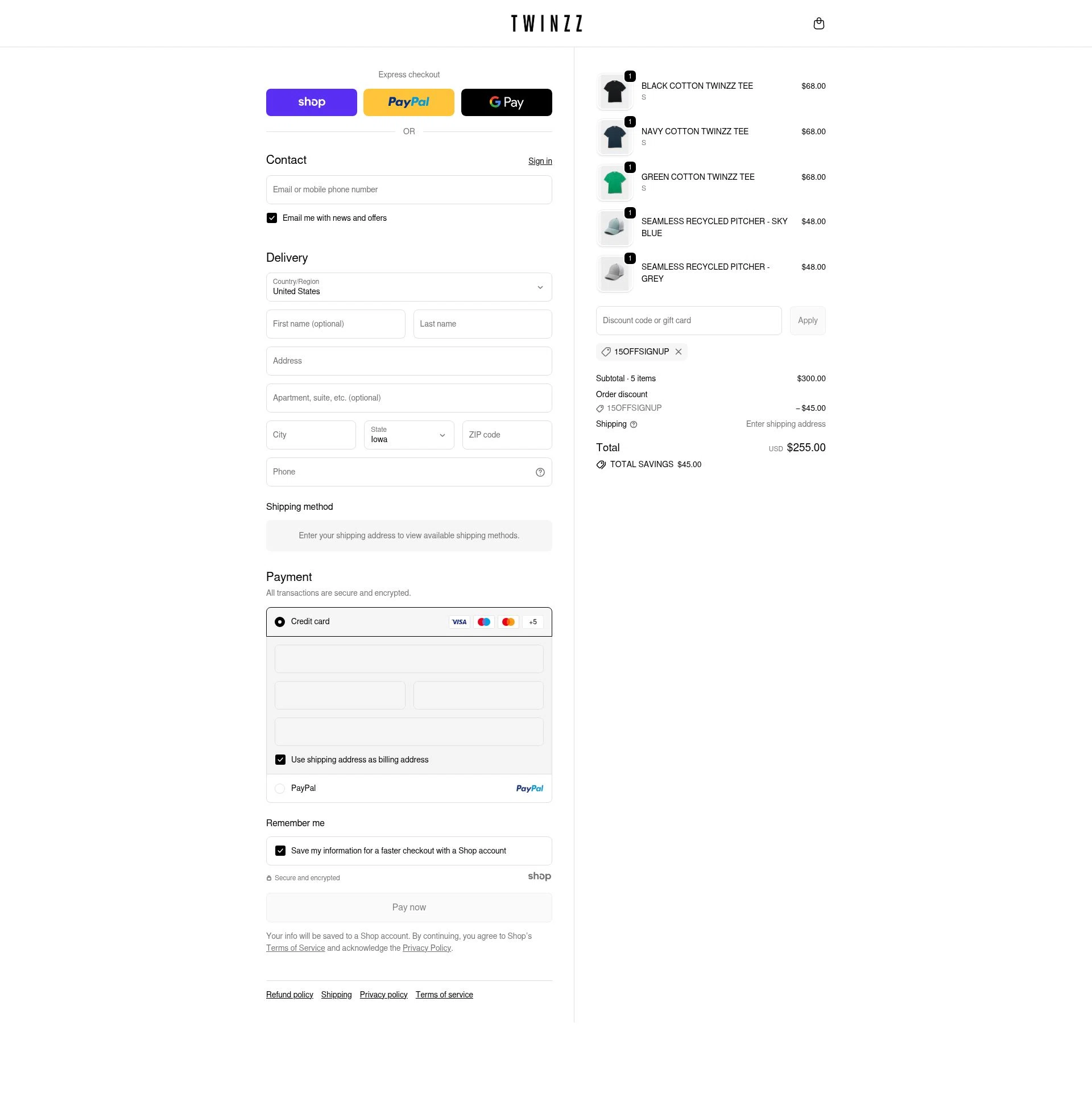 Twinzz checkout page showing Twinzz promo code box | Screenshot taken by SimplyCodes community member on Dec 6, 2025
