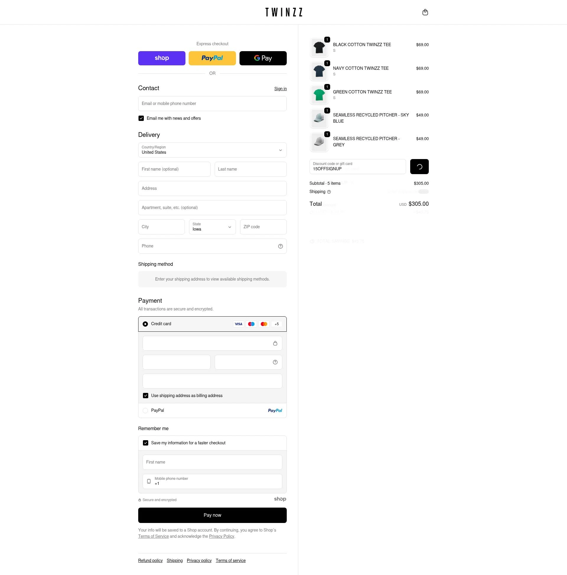 Twinzz checkout page showing Twinzz promo code box | Screenshot taken by SimplyCodes community member on Dec 29, 2025