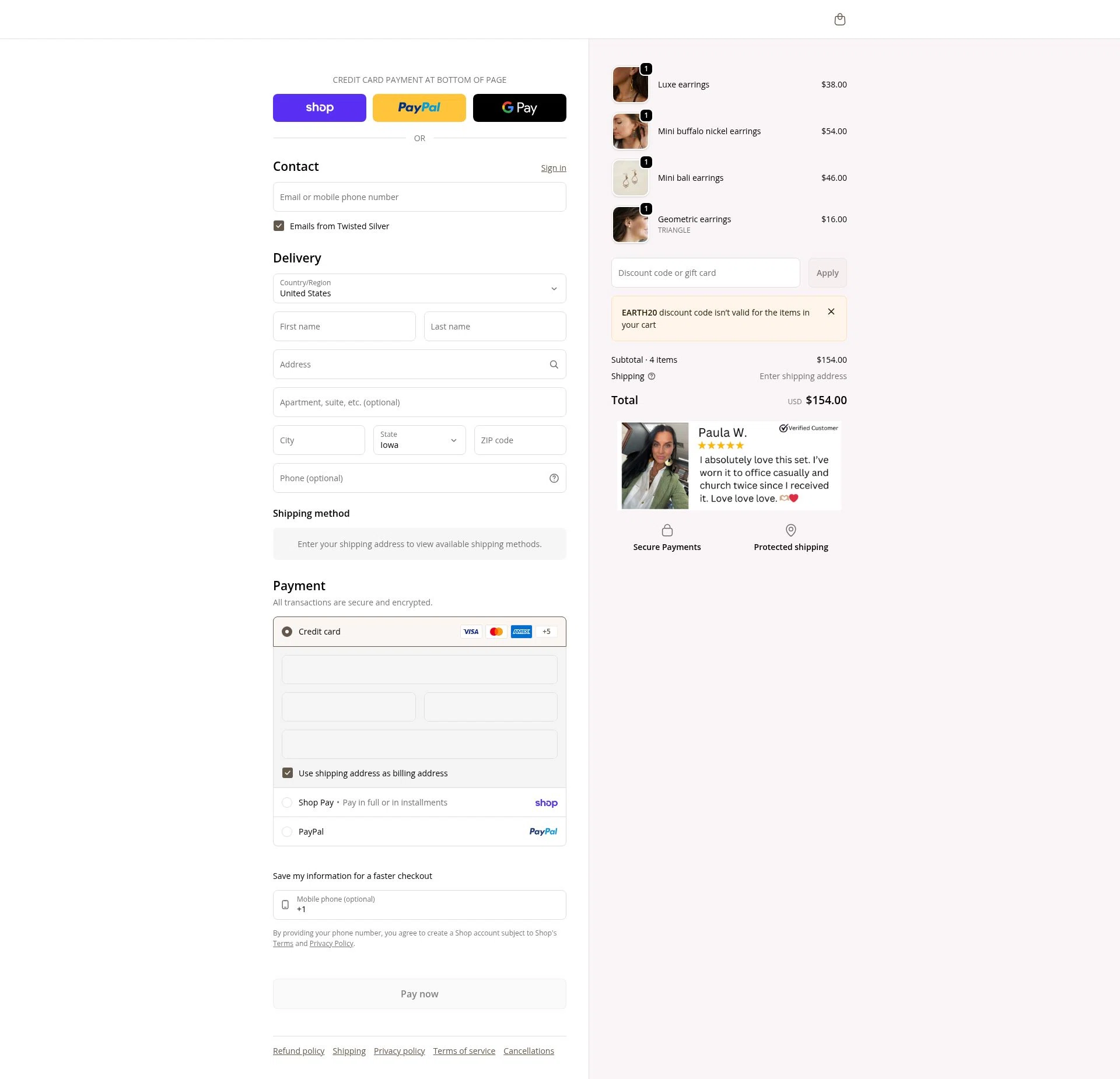 Twisted Silver checkout page showing Twisted Silver discount code box | Screenshot taken by SimplyCodes community member on Feb 20, 2026