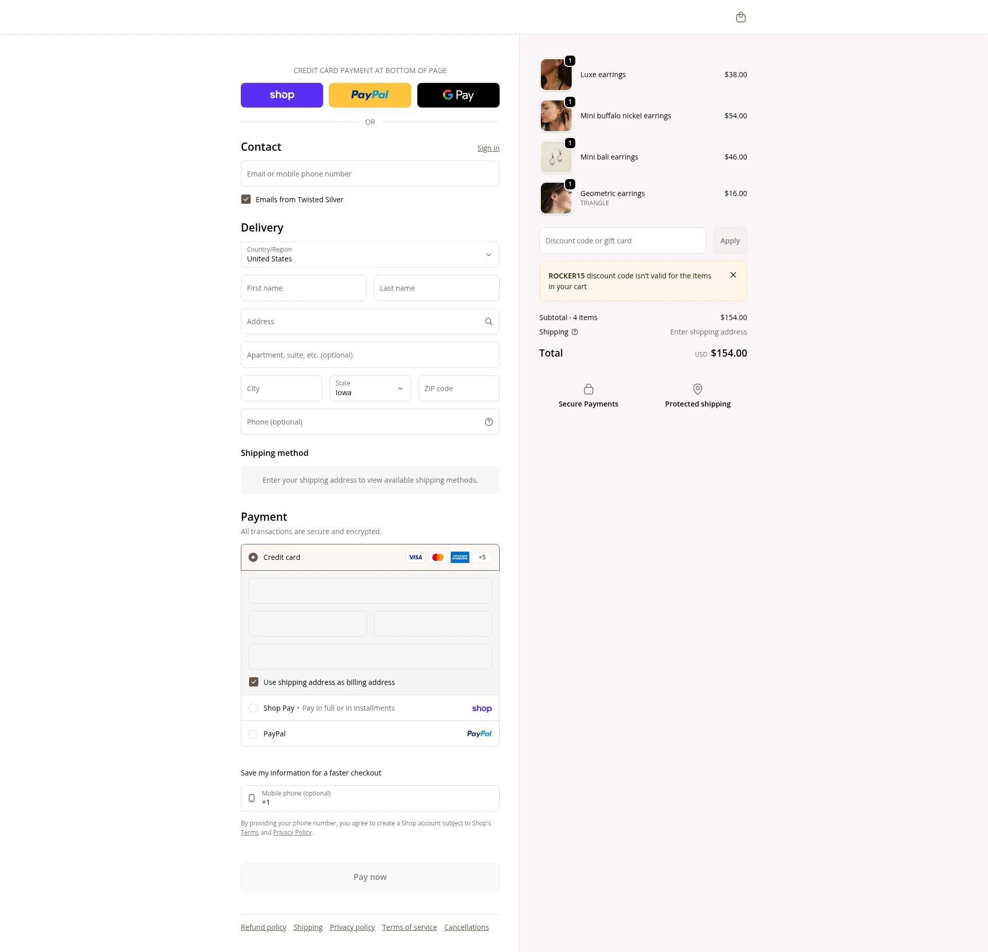 Twisted Silver checkout page showing Twisted Silver discount code box | Screenshot taken by SimplyCodes community member on Feb 20, 2026