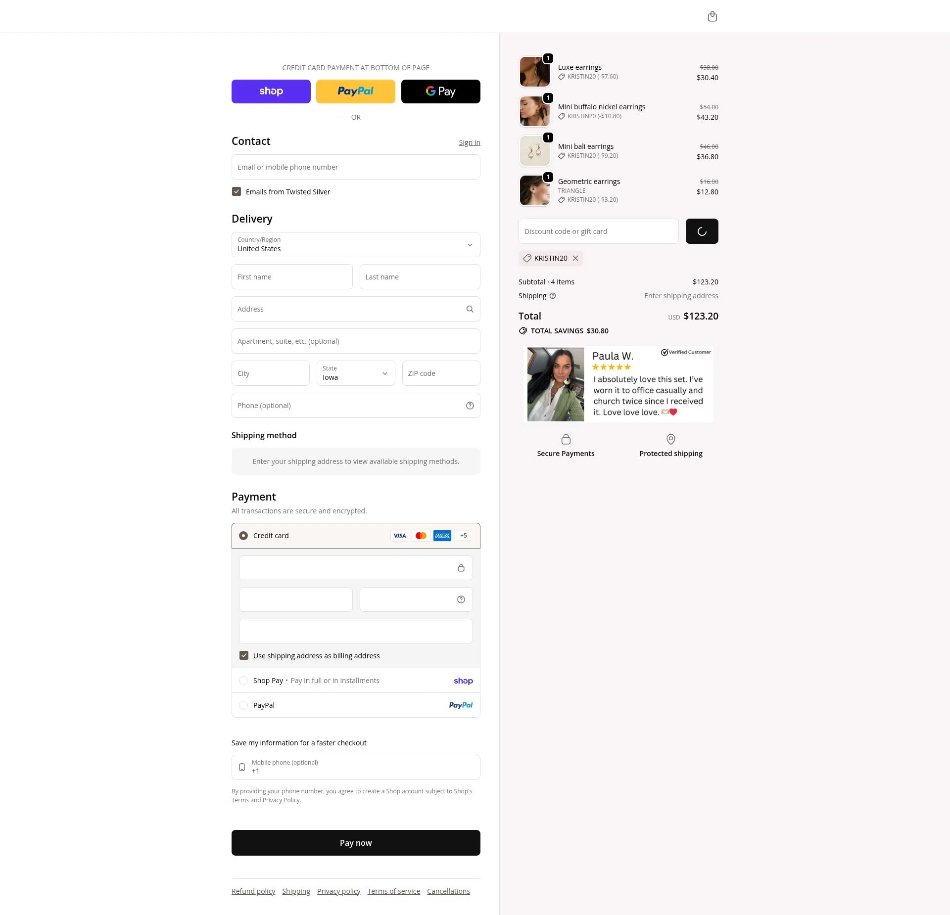 Twisted Silver checkout page showing Twisted Silver discount code box | Screenshot taken by SimplyCodes community member on Feb 20, 2026