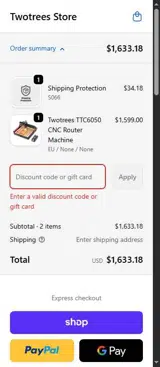 Two Trees coupon verification screenshot