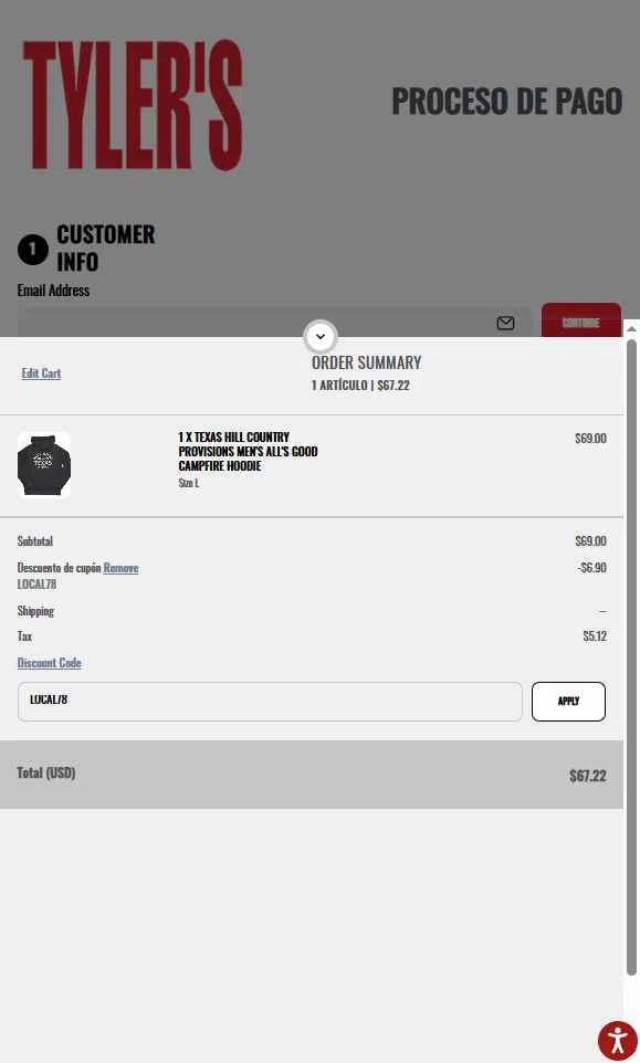 Tylers checkout page showing Tylers coupon code box | Screenshot taken by SimplyCodes community member on Dec 19, 2025