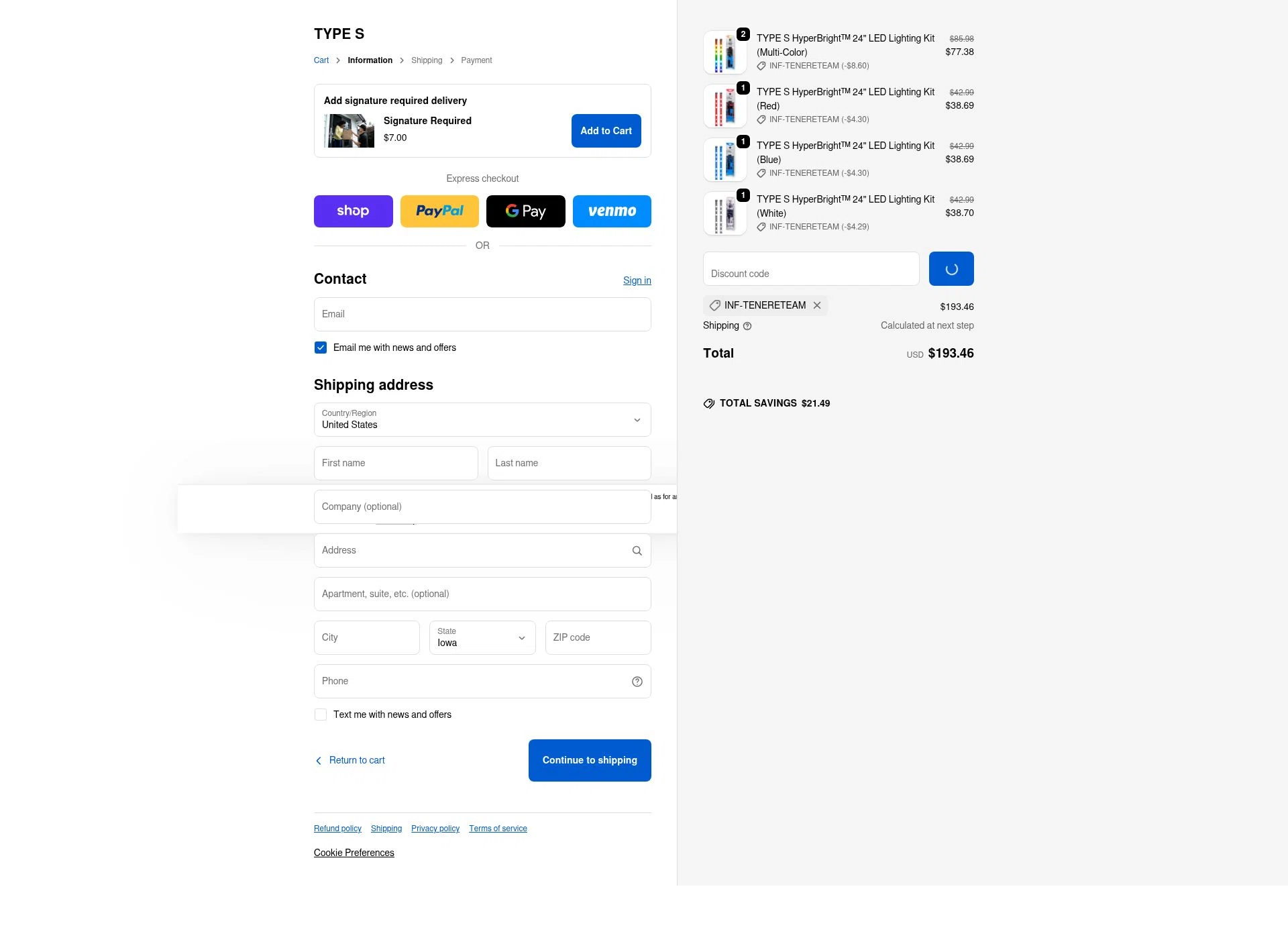 Type S checkout page showing Type S promo code box | Screenshot taken by SimplyCodes community member on Jan 8, 2026