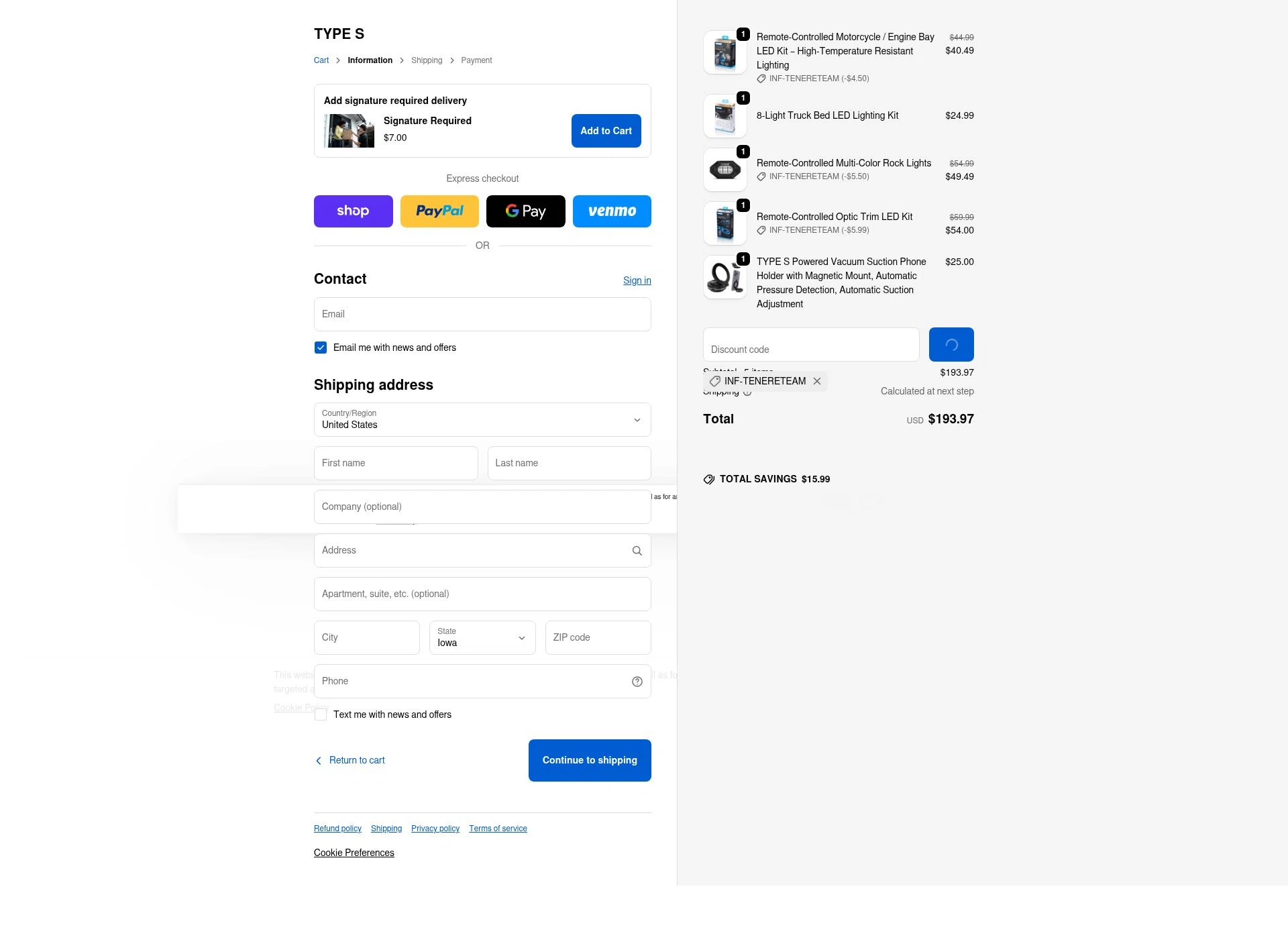 Type S checkout page showing Type S promo code box | Screenshot taken by SimplyCodes community member on Jan 3, 2026