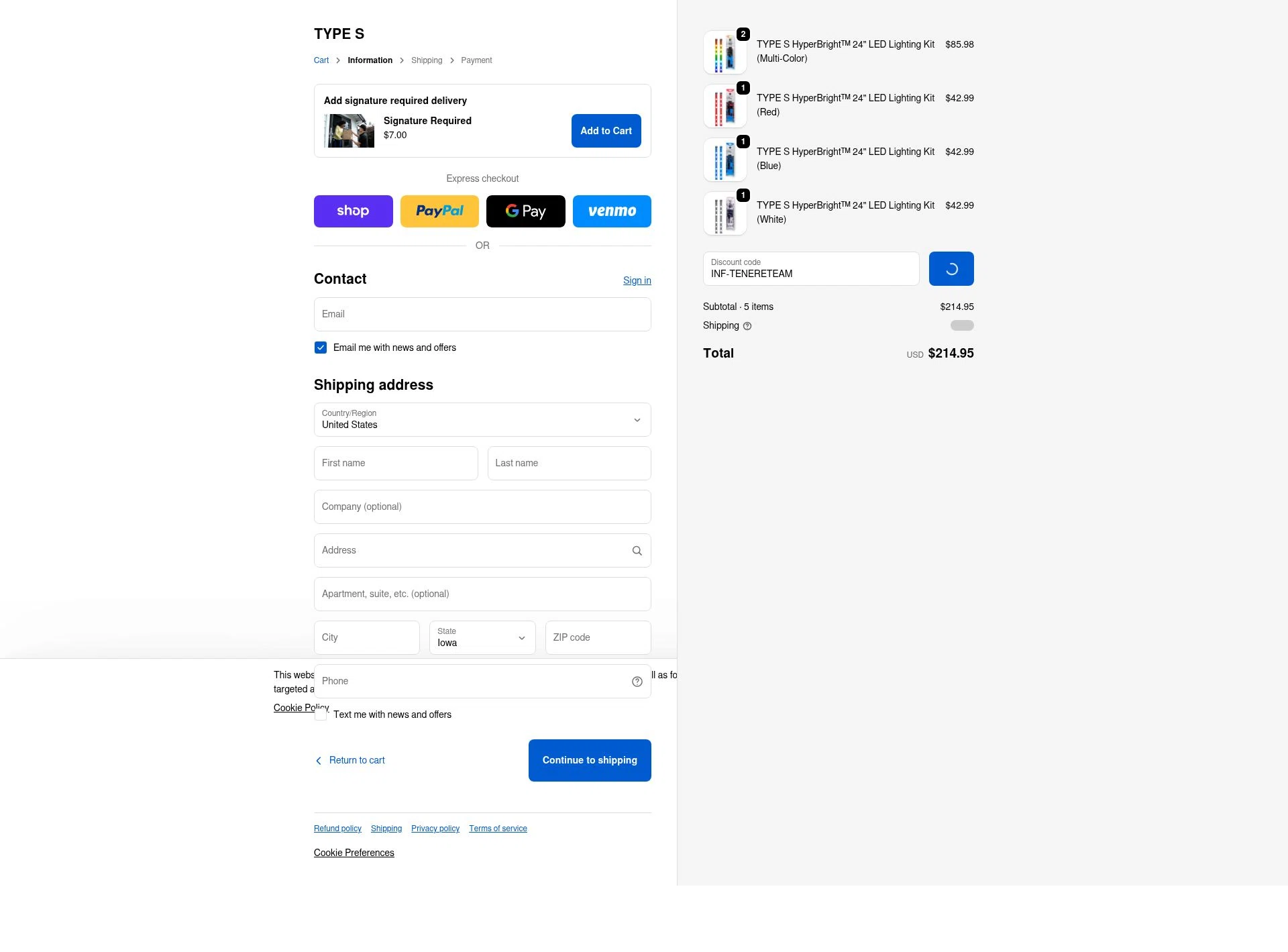 Type S checkout page showing Type S promo code box | Screenshot taken by SimplyCodes community member on Jan 13, 2026