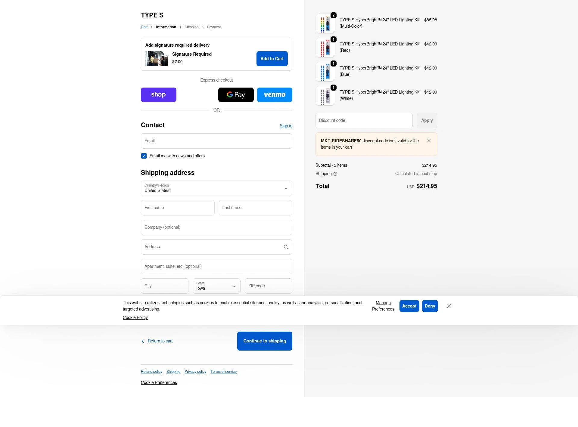 Type S checkout page showing Type S promo code box | Screenshot taken by SimplyCodes community member on Jan 8, 2026
