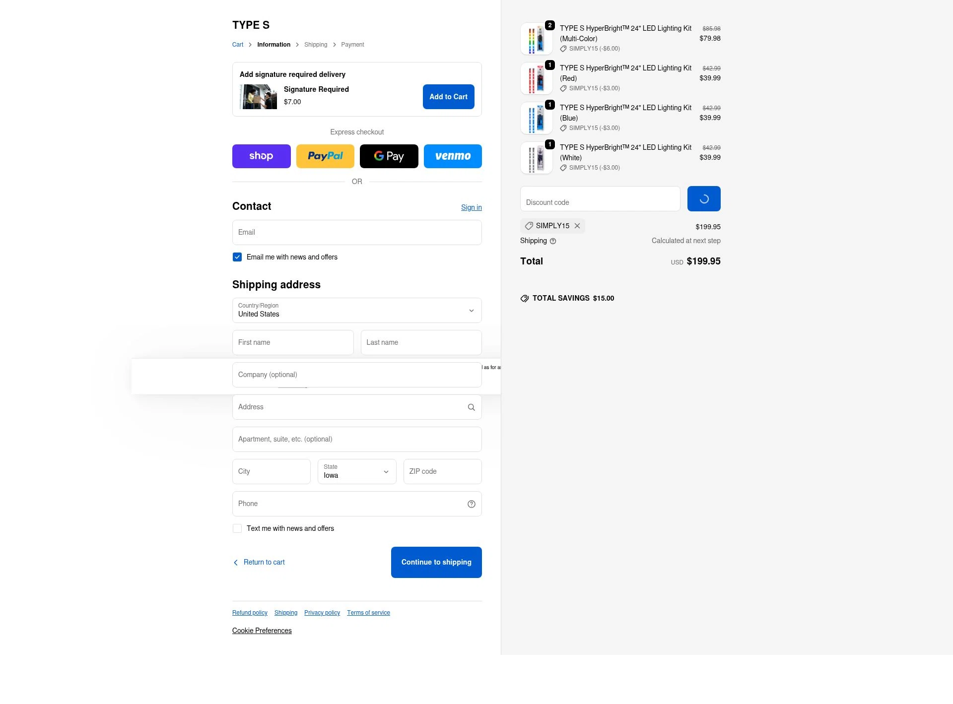 Type S checkout page showing Type S promo code box | Screenshot taken by SimplyCodes community member on Jan 8, 2026