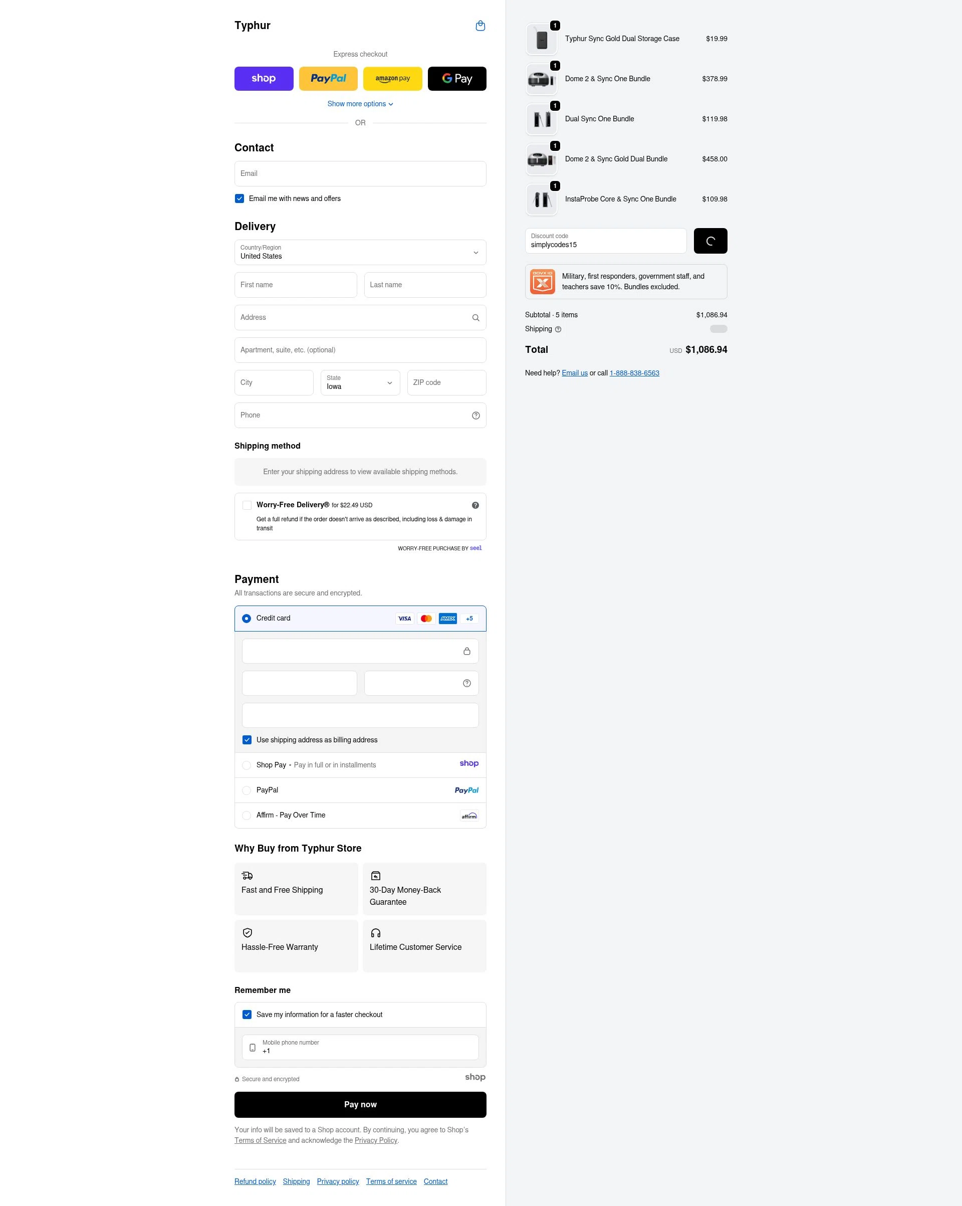 Typhur checkout page showing Typhur discount code box | Screenshot taken by SimplyCodes community member on Jan 8, 2026