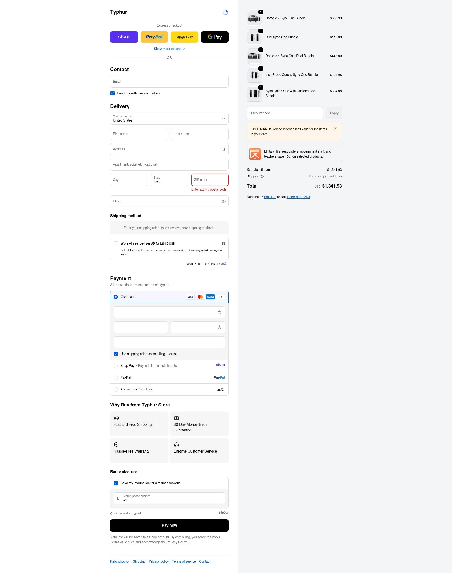 Typhur checkout page showing Typhur discount code box | Screenshot taken by SimplyCodes community member on Dec 24, 2025