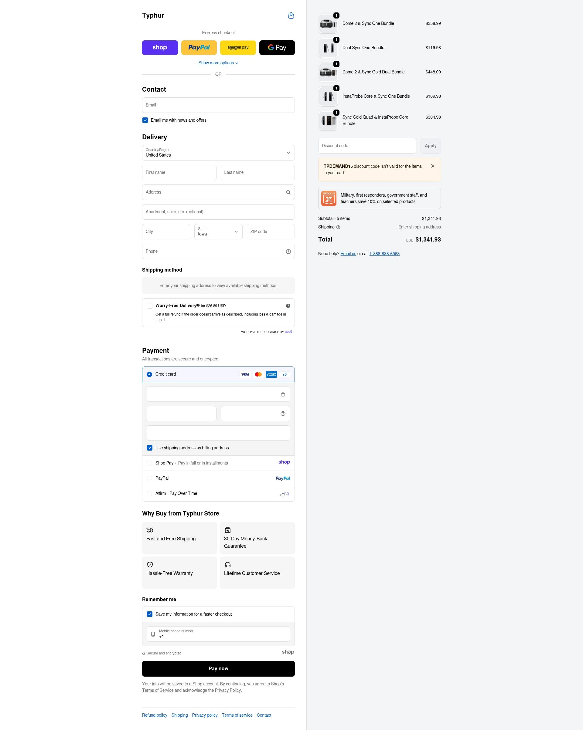 Typhur checkout page showing Typhur discount code box | Screenshot taken by SimplyCodes community member on Jan 3, 2026
