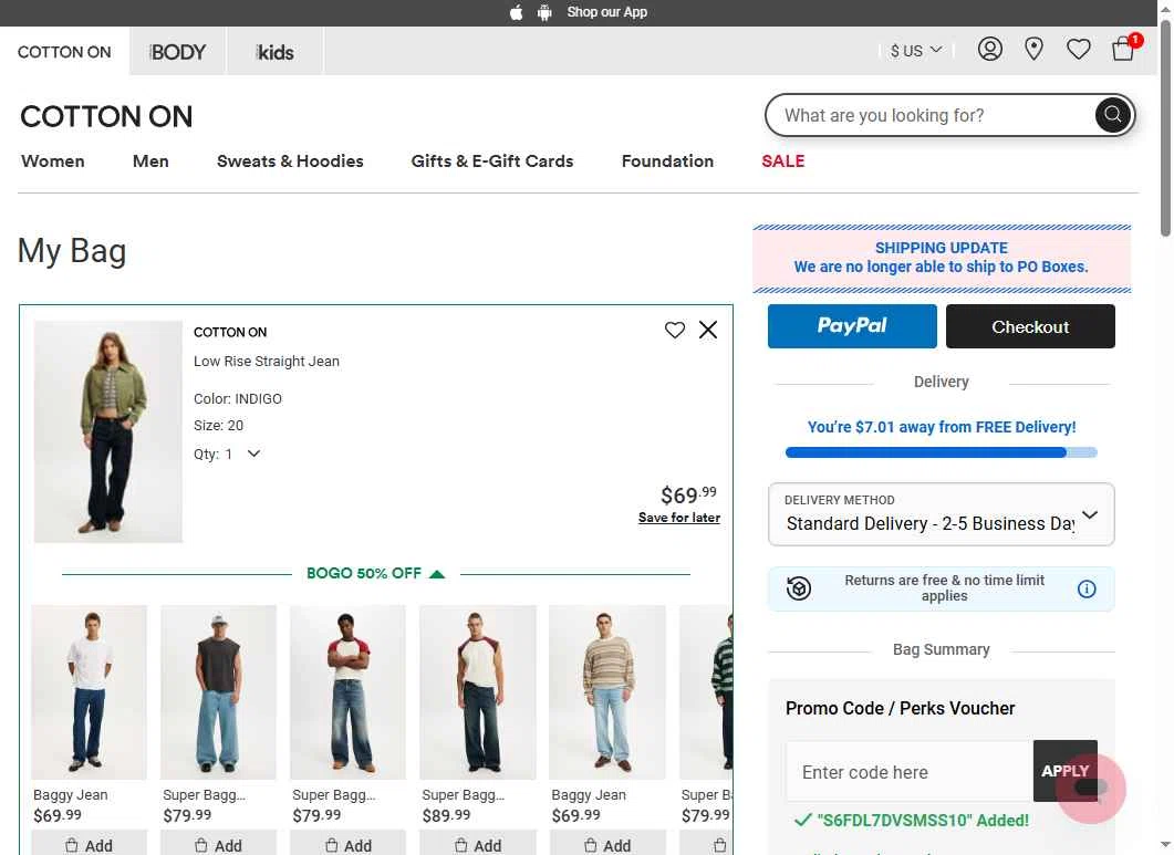 Typo checkout page showing Typo promo code box | Screenshot taken by SimplyCodes community member on Jan 7, 2026