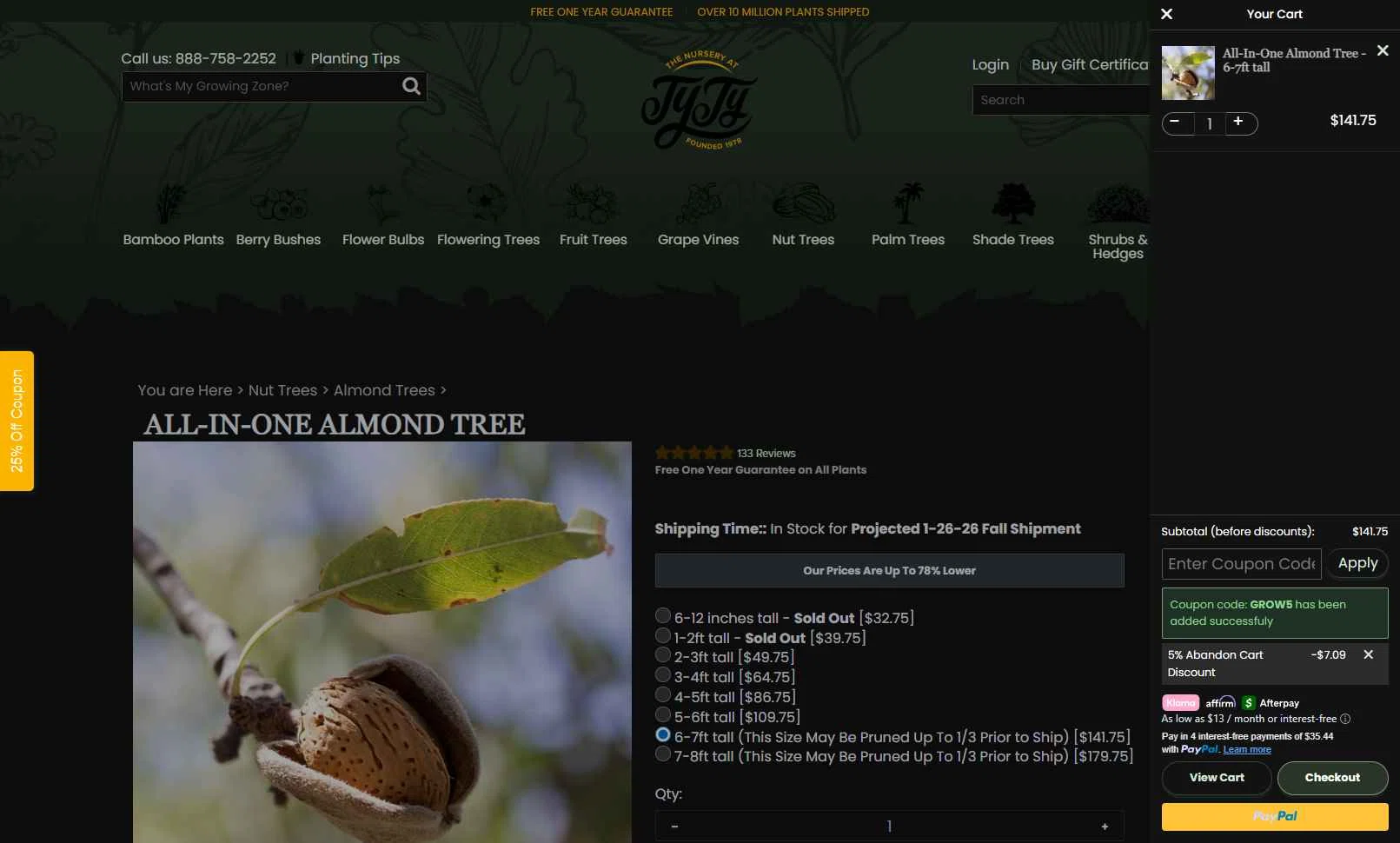 Ty Ty Nursery checkout page showing Ty Ty Nursery coupon code box | Screenshot taken by SimplyCodes community member on Dec 2, 2025