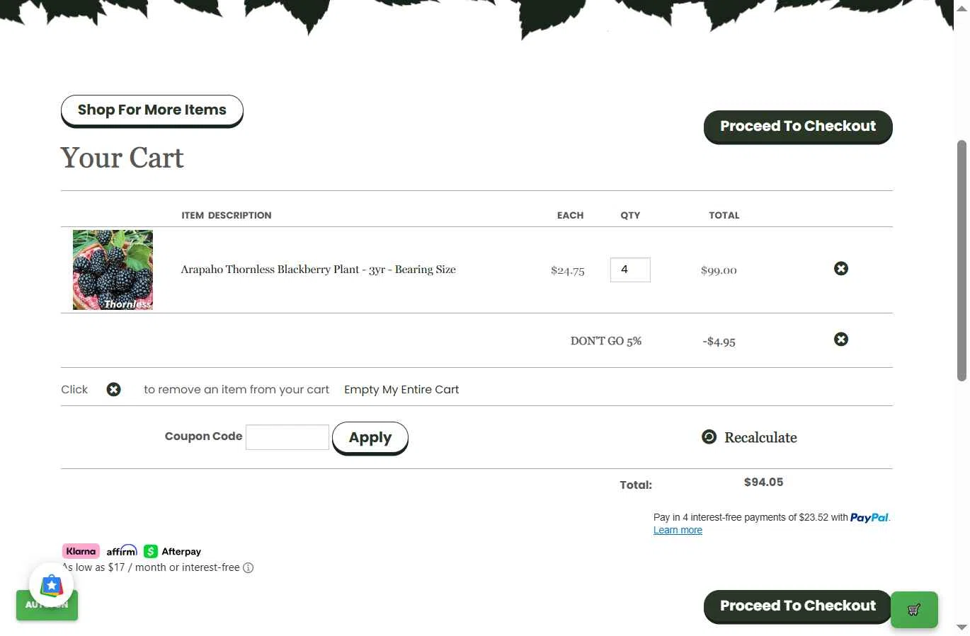 Ty Ty Nursery checkout page showing Ty Ty Nursery coupon code box | Screenshot taken by SimplyCodes community member on Jan 1, 2026
