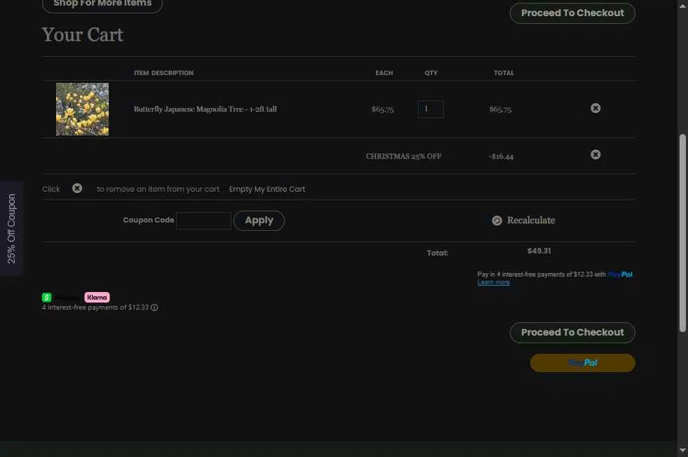 Ty Ty Nursery checkout page showing Ty Ty Nursery coupon code box | Screenshot taken by SimplyCodes community member on Dec 29, 2025
