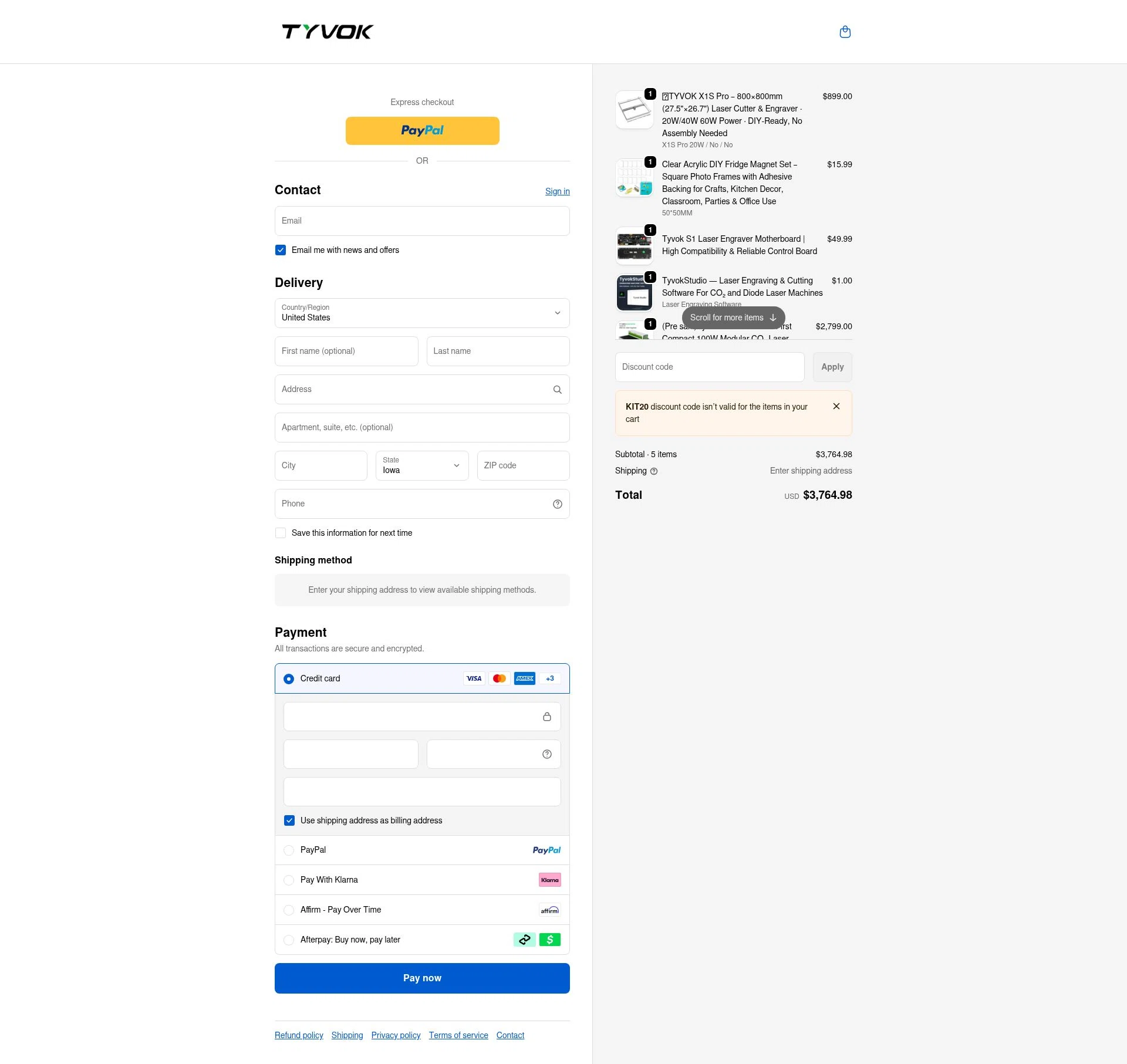 Tyvok Spider Laser checkout page showing Tyvok Spider Laser promo code box | Screenshot taken by SimplyCodes community member on Dec 30, 2025