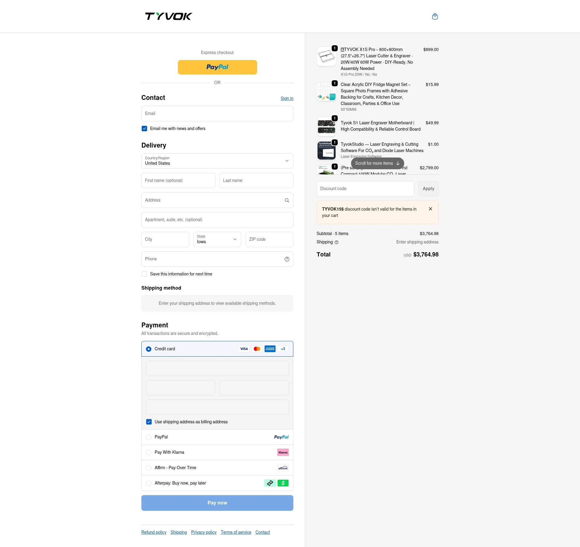 Tyvok Spider Laser checkout page showing Tyvok Spider Laser promo code box | Screenshot taken by SimplyCodes community member on Jan 4, 2026