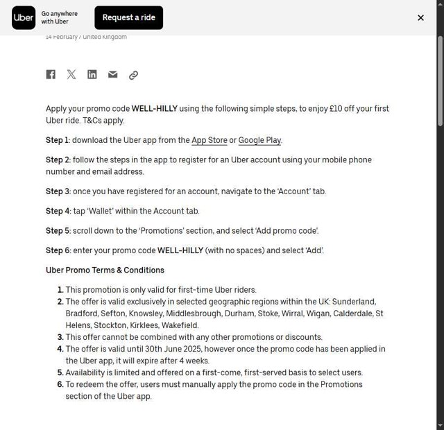 Uber checkout page showing Uber promo code box | Screenshot taken by SimplyCodes community member on Aug 25, 2025
