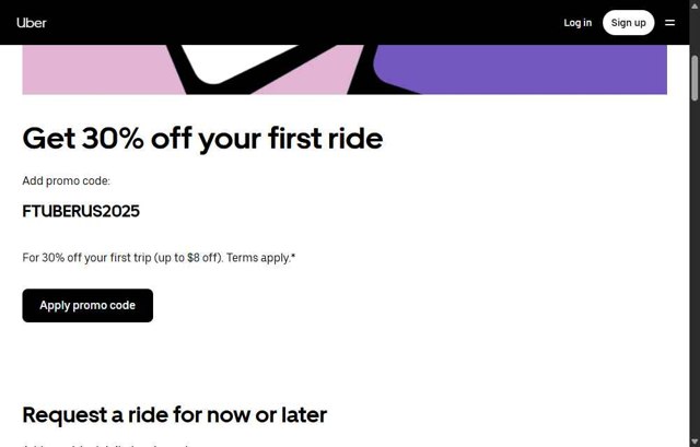 Uber checkout page showing Uber promo code box | Screenshot taken by SimplyCodes community member on Aug 24, 2025