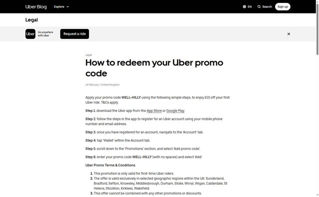 Uber checkout page showing Uber promo code box | Screenshot taken by SimplyCodes community member on Aug 25, 2025