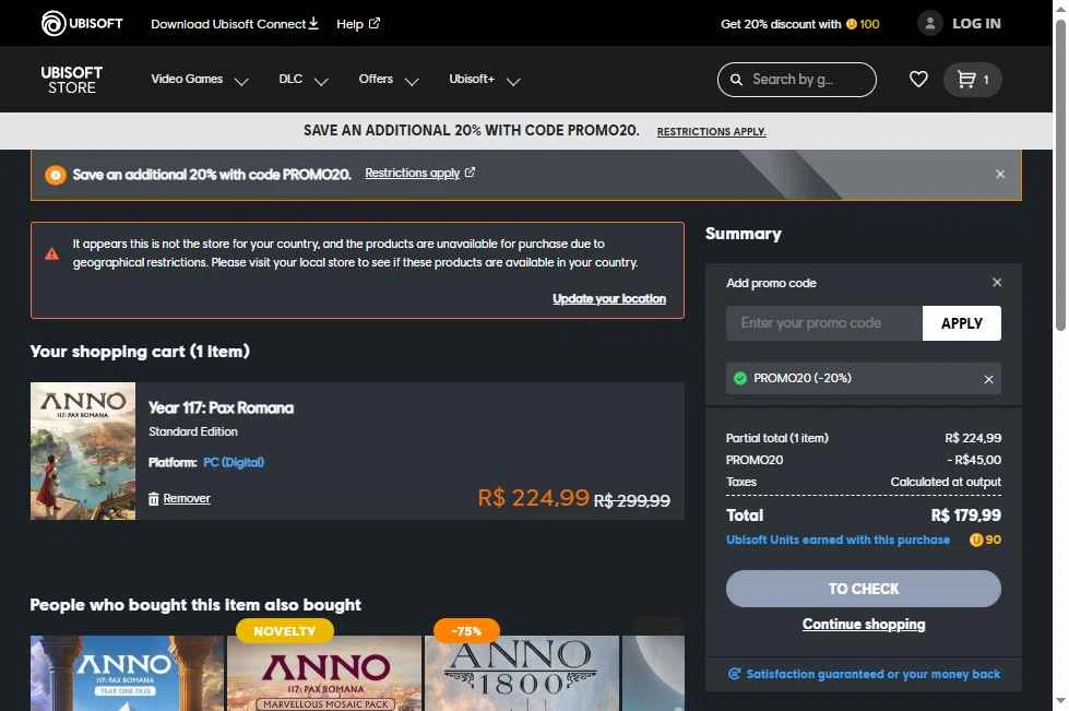 Ubisoft checkout page showing Ubisoft promo code box | Screenshot taken by SimplyCodes community member on Feb 26, 2026