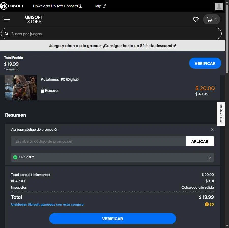 Ubisoft checkout page showing Ubisoft promo code box | Screenshot taken by SimplyCodes community member on Jan 21, 2026