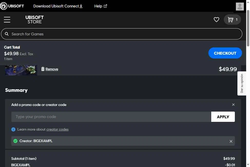 Ubisoft checkout page showing Ubisoft promo code box | Screenshot taken by SimplyCodes community member on Dec 14, 2025