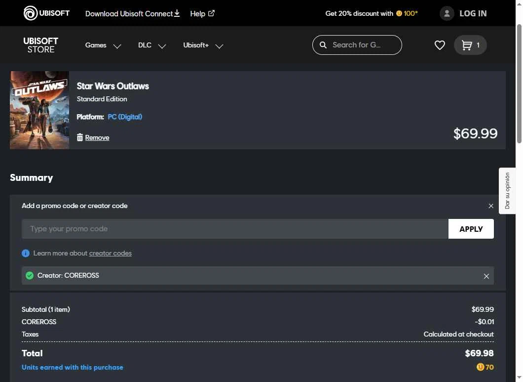 Ubisoft checkout page showing Ubisoft promo code box | Screenshot taken by SimplyCodes community member on Jan 15, 2026