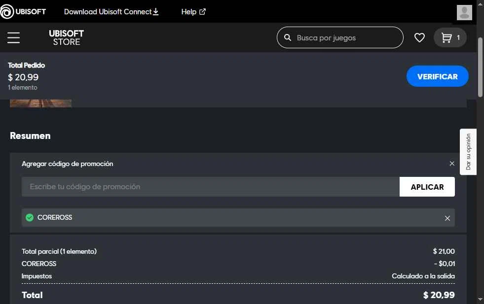 Ubisoft checkout page showing Ubisoft promo code box | Screenshot taken by SimplyCodes community member on Dec 30, 2025