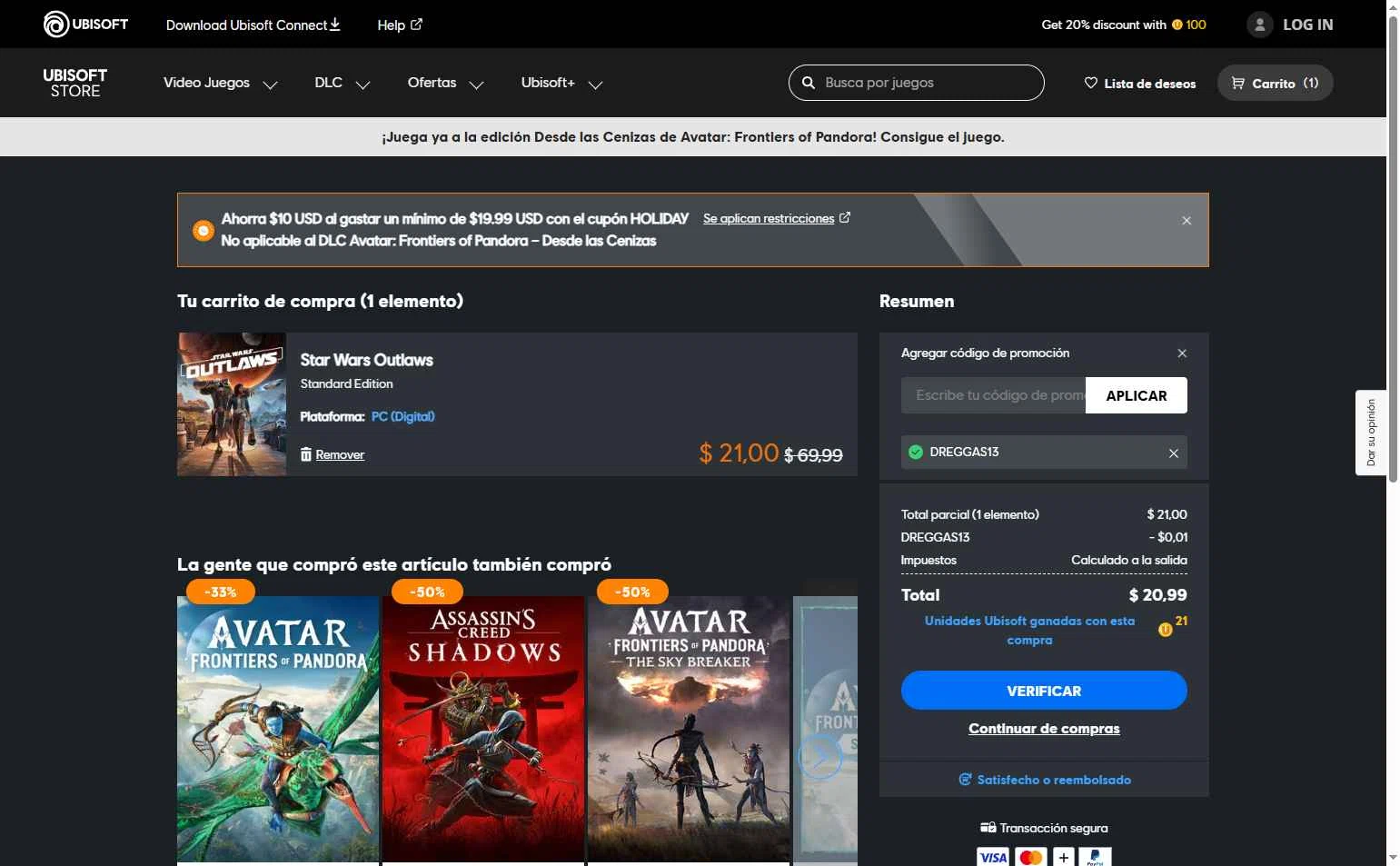 Ubisoft checkout page showing Ubisoft promo code box | Screenshot taken by SimplyCodes community member on Dec 23, 2025