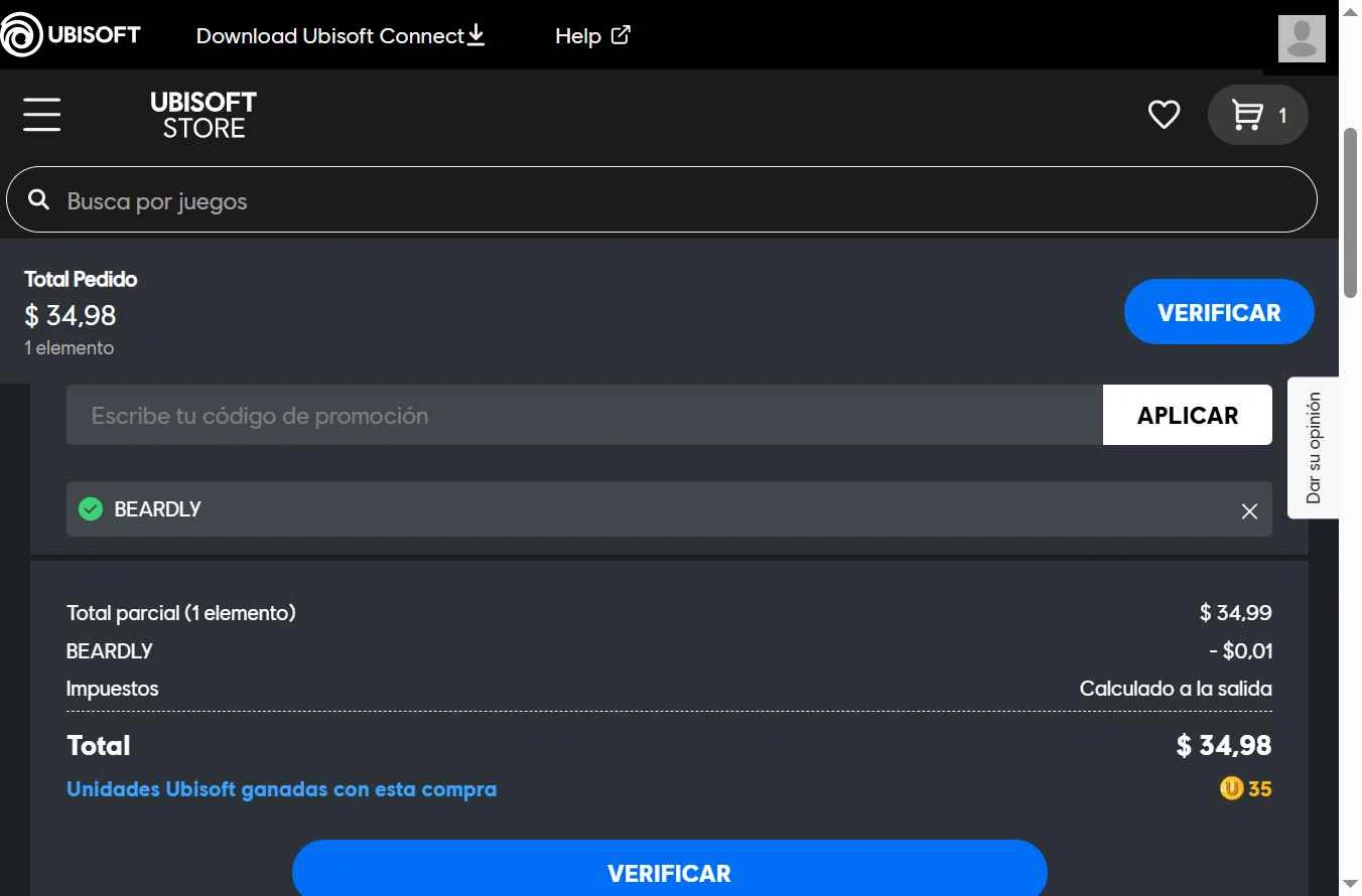 Ubisoft checkout page showing Ubisoft promo code box | Screenshot taken by SimplyCodes community member on Jan 4, 2026