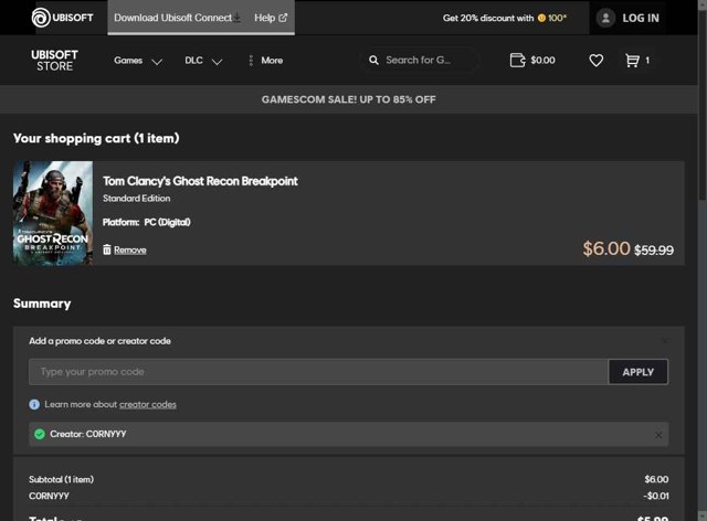 Ubisoft Store checkout page showing Ubisoft Store promo code box | Screenshot taken by SimplyCodes community member on Aug 25, 2025