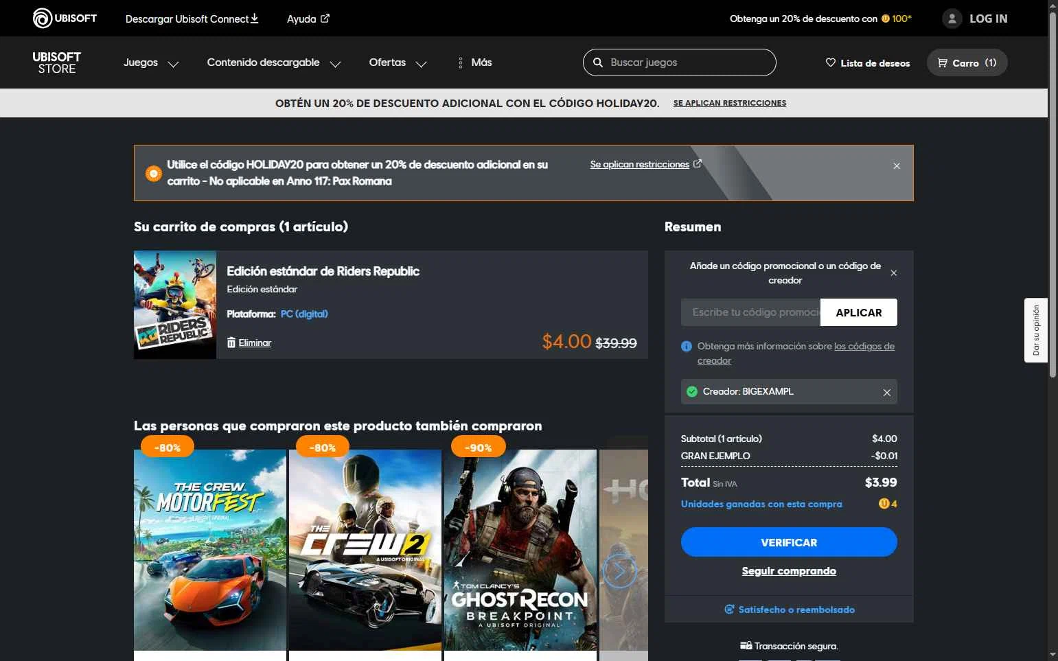 Ubisoft Store checkout page showing Ubisoft Store promo code box | Screenshot taken by SimplyCodes community member on Dec 1, 2025