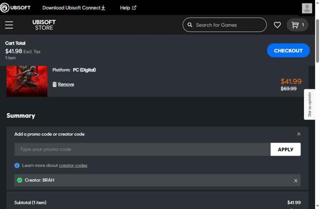 Ubisoft Store checkout page showing Ubisoft Store promo code box | Screenshot taken by SimplyCodes community member on Sep 24, 2025