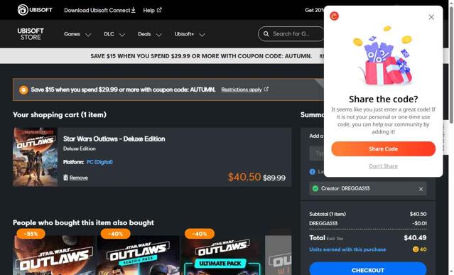 Ubisoft Store checkout page showing Ubisoft Store promo code box | Screenshot taken by SimplyCodes community member on Sep 22, 2025