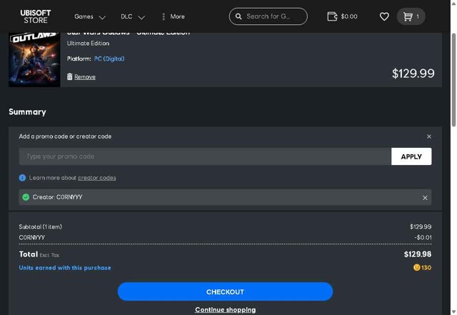 Ubisoft Store checkout page showing Ubisoft Store promo code box | Screenshot taken by SimplyCodes community member on Jul 27, 2025