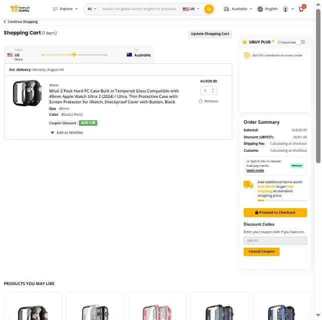 Ubuy Australia checkout page showing Ubuy Australia discount code box | Screenshot taken by SimplyCodes community member on Jul 27, 2025
