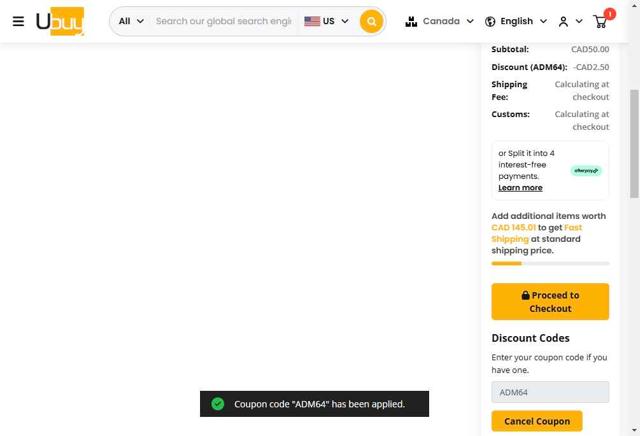 Ubuy checkout page showing Ubuy promo code box | Screenshot taken by SimplyCodes community member on May 18, 2025