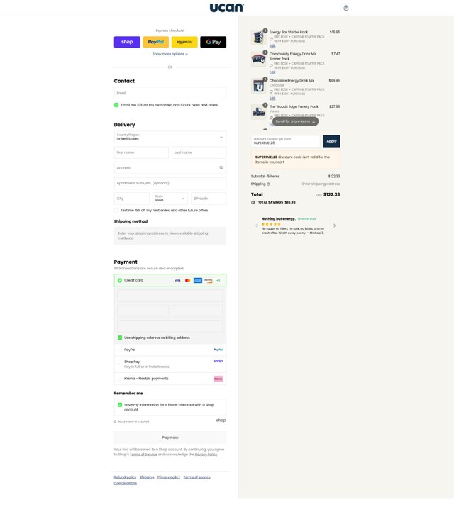 UCAN checkout page showing UCAN promo code box | Screenshot taken by SimplyCodes community member on Sep 6, 2025