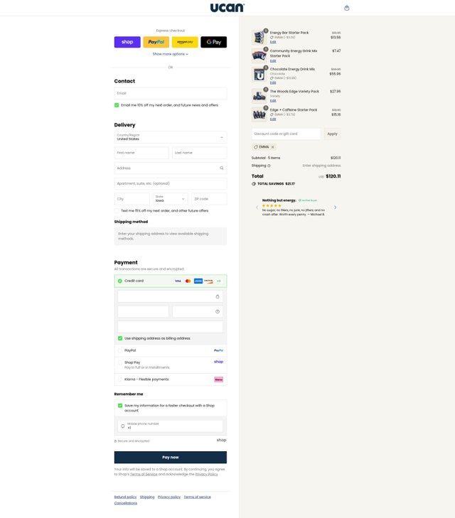 UCAN checkout page showing UCAN promo code box | Screenshot taken by SimplyCodes community member on Sep 6, 2025