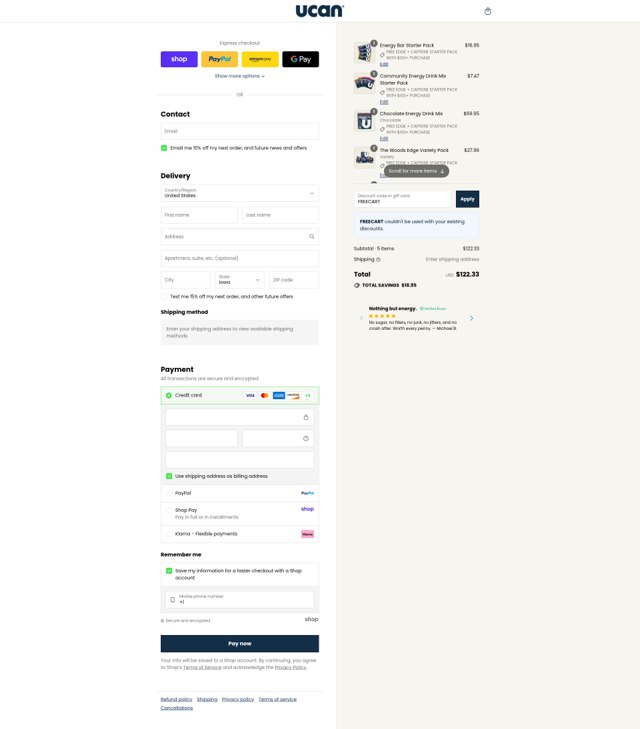 UCAN checkout page showing UCAN promo code box | Screenshot taken by SimplyCodes community member on Sep 6, 2025